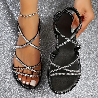 Flache Sandalen mit Strassdekor für Frauen