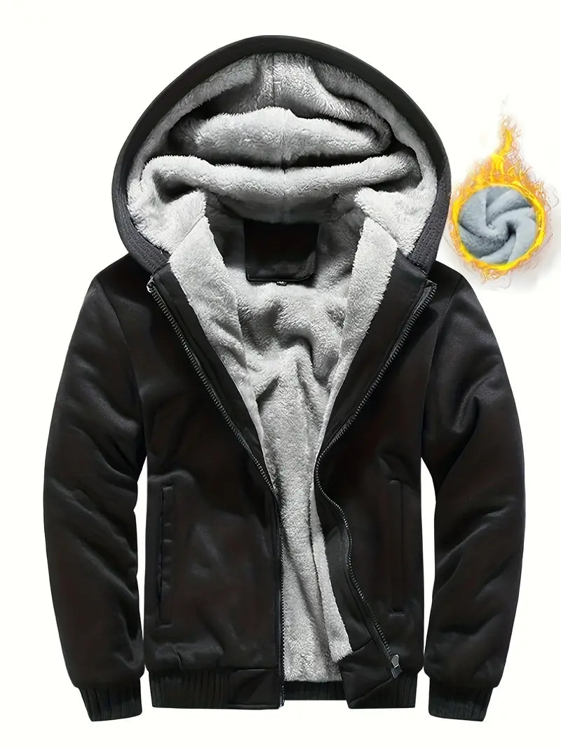 Warme Fleece-Kapuzenjacke mit Reißverschluss, einfarbig, verdickter lässiger Hoodie