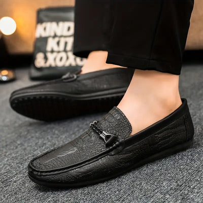 Herren Slip-On Loafers – Lässiger Britischer Stil mit Schnalle & Krokodil-Textur