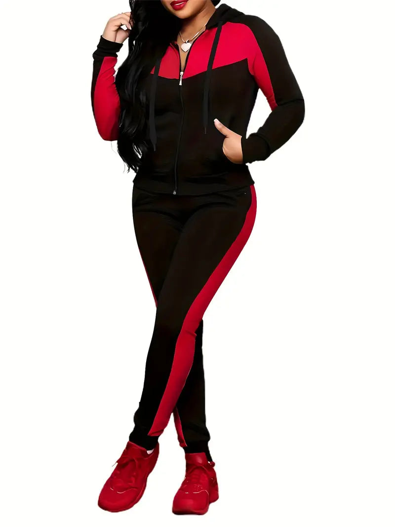 Damen Polyester und Elastan Casual Outfit Set, Langarm Hoodie