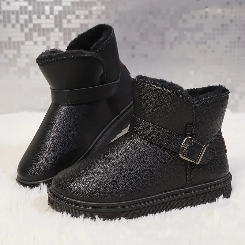 Trendy Kunstleder Obermaterial Schneestiefel, Slip On Knöchel hoch bequem