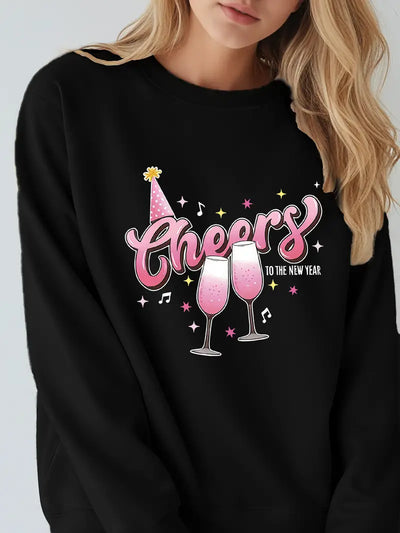 Sweatshirt, Lässiger Rundhals-Pullover, Polyester-Strick, Rosa