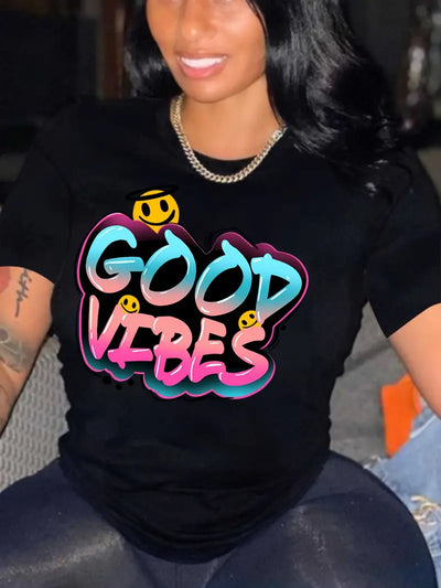 T-Shirt mit Rundhalsausschnitt und Good Vibes-Druck