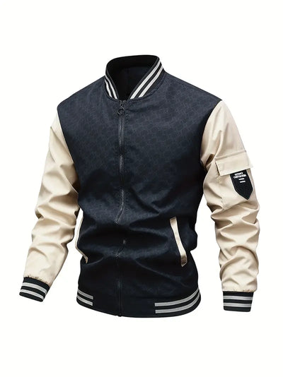 Lässige Zip Up Farbe Block Bomberjacke, Chic Baseball Kragen dünne Varsity Jacke