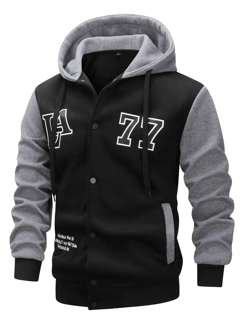 Baseballjacke mit Kapuze für Männer mit Buchstabenmuster und Farbblockierung