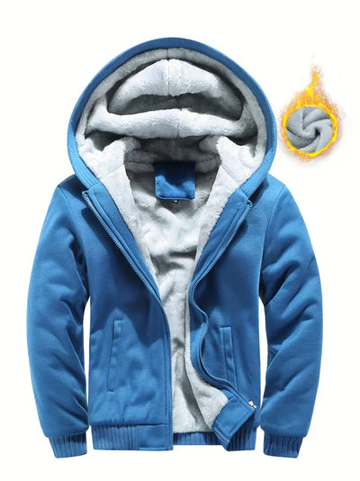 Warme Fleece-Kapuzenjacke mit Reißverschluss, einfarbig, verdickter lässiger Hoodie