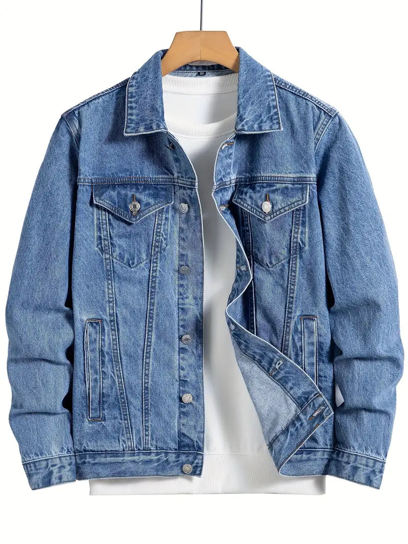 Solide Herren Jeansjacke für Frühling Herbst, stilvolle Freizeitkleidung