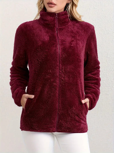 Winter Frauen verdickt Plüsch gefüttert Lose Strickjacke Outdoor Sport Reißverschluss Jacke