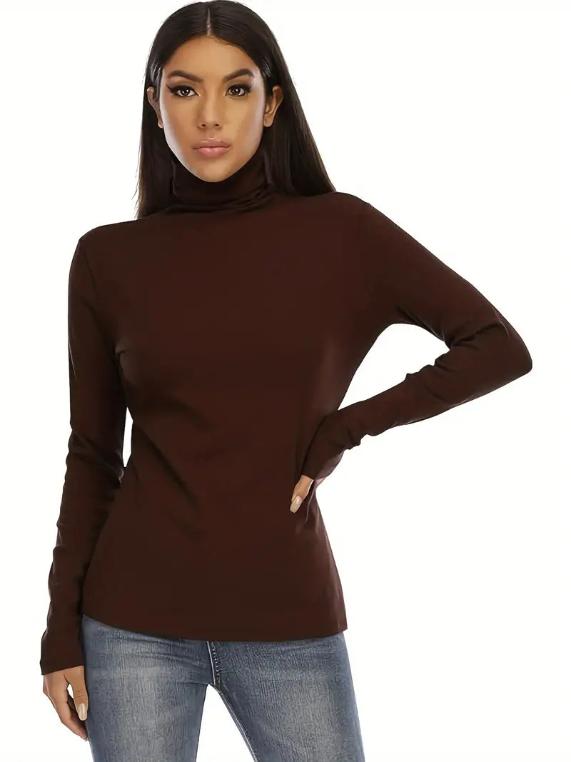 Damen Rollkragenpullover – Fleecegefüttert, Langarm, Bequem, Baumwollmix