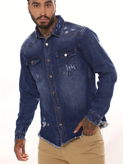 Kragen Klappentaschen Button Up Denim Shirt