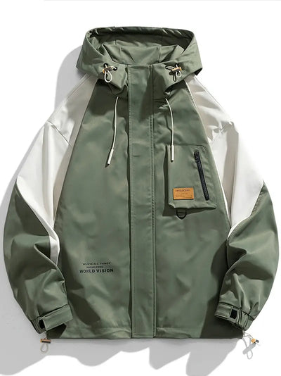 Kontrastfarbene Kapuzenjacke mit langen Ärmeln und Reißverschluss Windbreaker-Jacke