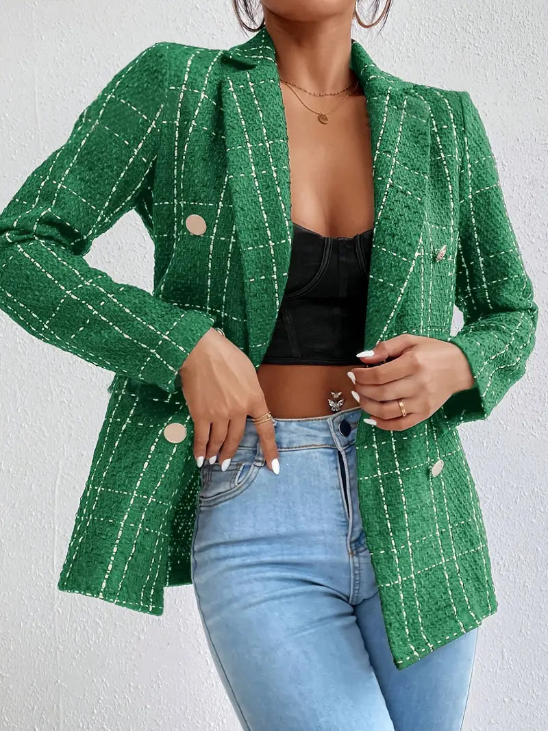 Damen Karo Blazer – Doppelreiher, Langarm, Elegantes Design