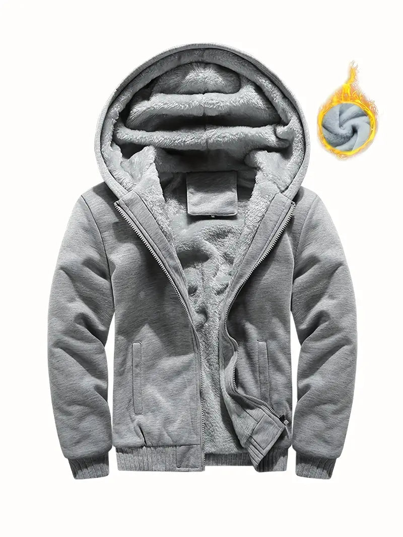 Warme Fleece-Kapuzenjacke mit Reißverschluss, einfarbig, verdickter lässiger Hoodie