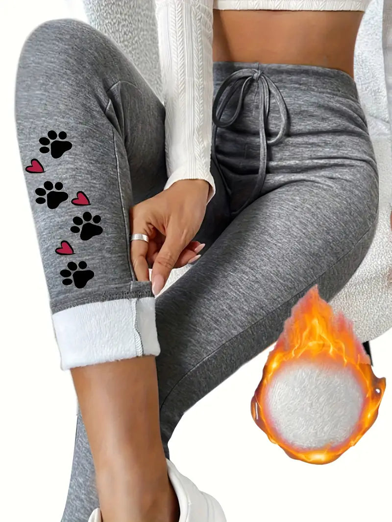 Kuschelige Fleece-gefütterte High-Waist-Leggings für Frauen mit Herz-Print