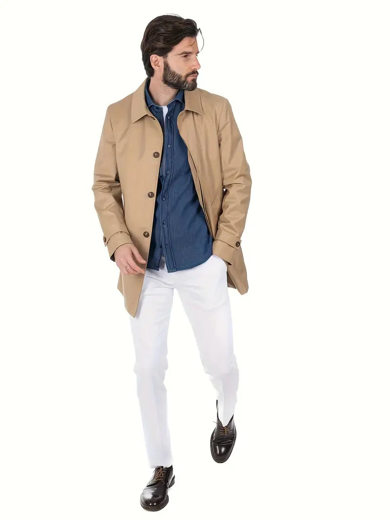 Lässiger einreihiger Trenchcoat für Herren, schicker, eleganter Mantel