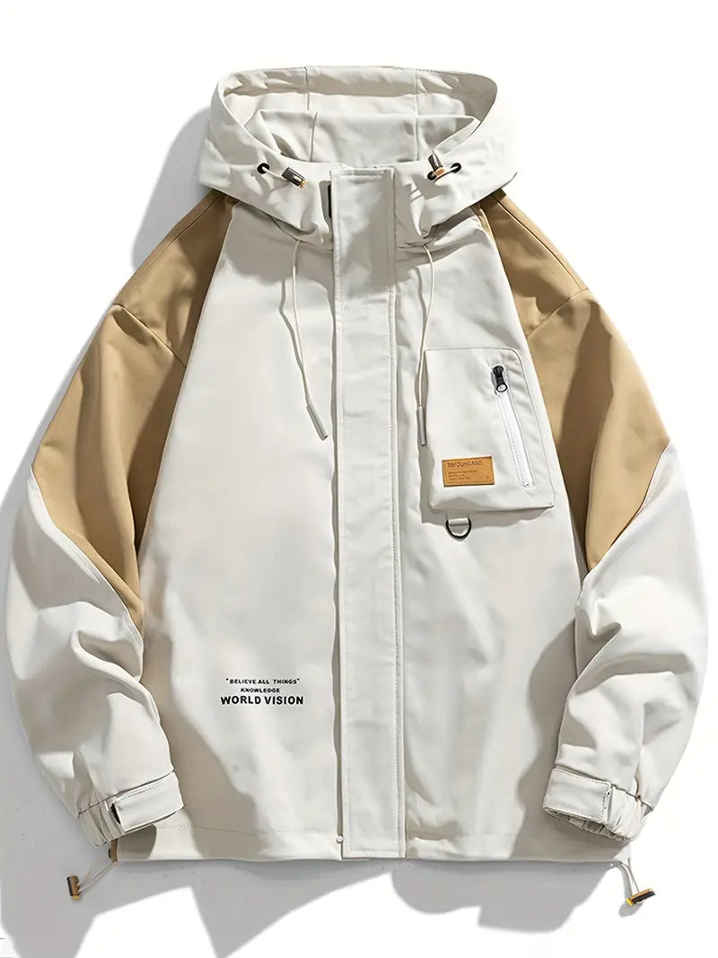 Kontrastfarbene Kapuzenjacke mit langen Ärmeln und Reißverschluss Windbreaker-Jacke