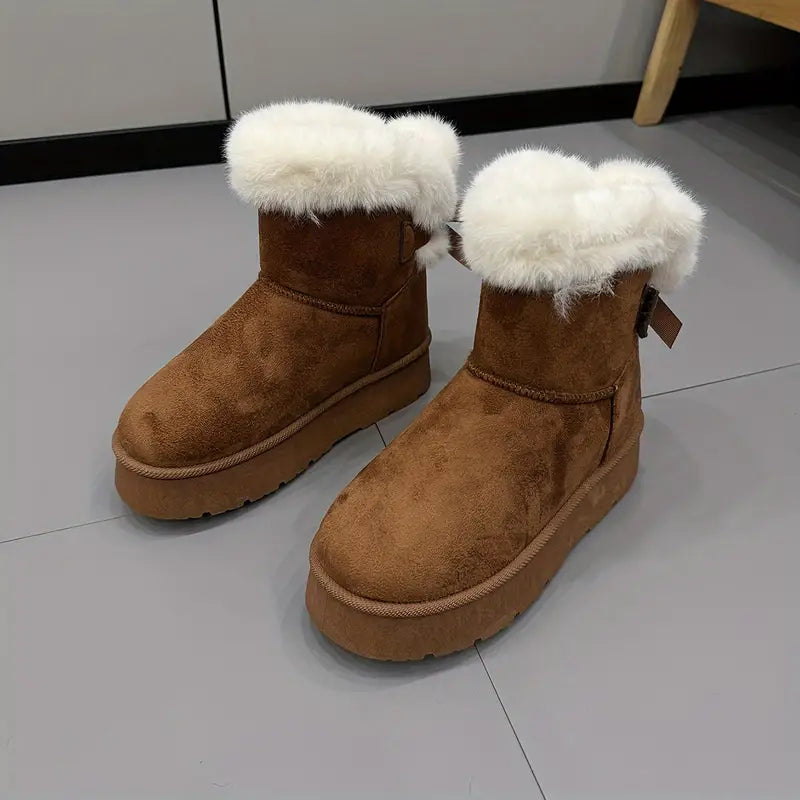 Schneestiefel mit Schleifenknoten, lässige, plüschgefütterte kurze Stiefel