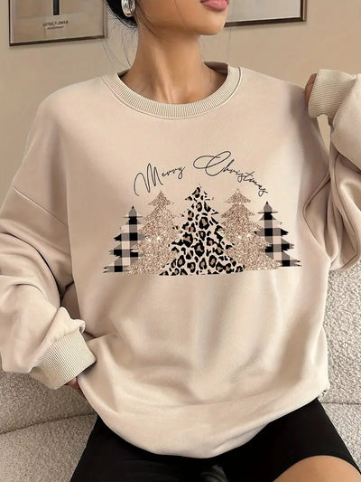 Weihnachtspullover – Festlicher Tannenbaum-Print, Polyester, Langarm