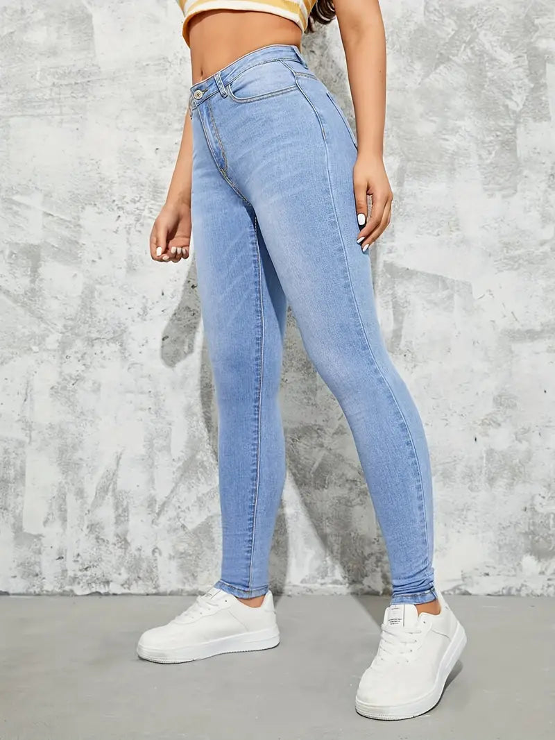 Light Washed Blue High-Waisted Skinny Fit Jeans für Damen