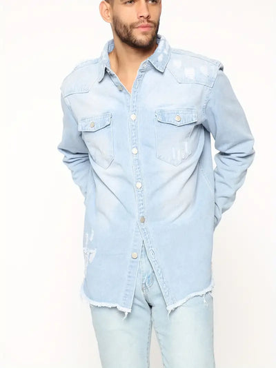 Kragen Klappentaschen Button Up Denim Shirt