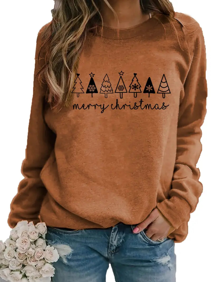 Festliches Weihnachtsbaum-Sweatshirt für Frauen - lässiger Rundhalsausschnitt