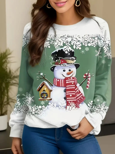 Plus Größe Weihnachten lässig Sweatshirt, Frauen Plus Schneemann drucken lange Ärmel