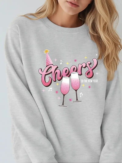 Sweatshirt, Lässiger Rundhals-Pullover, Polyester-Strick, Rosa