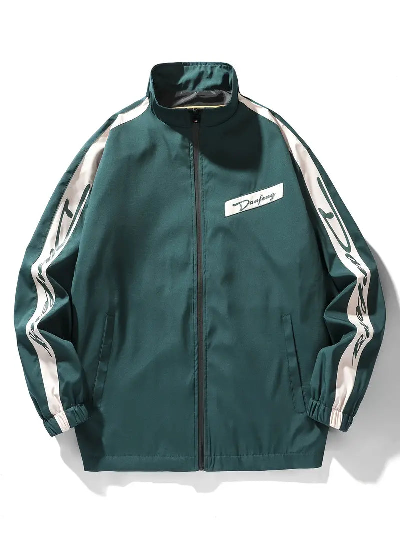 Varsity Style Kontrast Farbe lange Ärmel und Reißverschluss unten Windbreaker Jacke