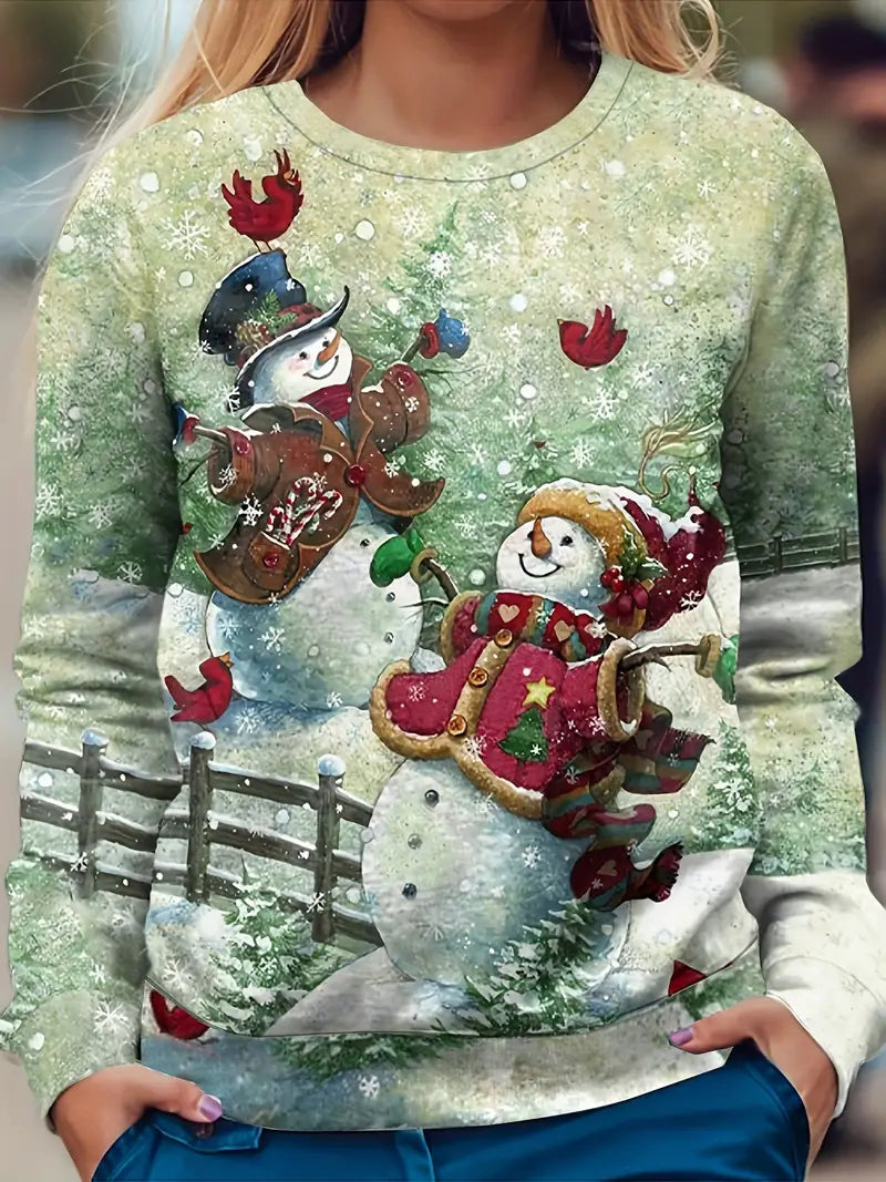 Festliche Winter Schneemann Print Sweatshirt für Frauen