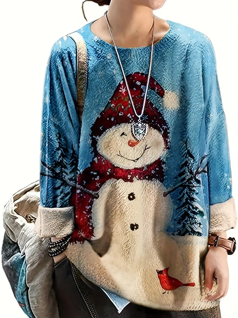 Damen Plus Größe Weihnachten Schneemann Hoodie, Polyester-Mischung