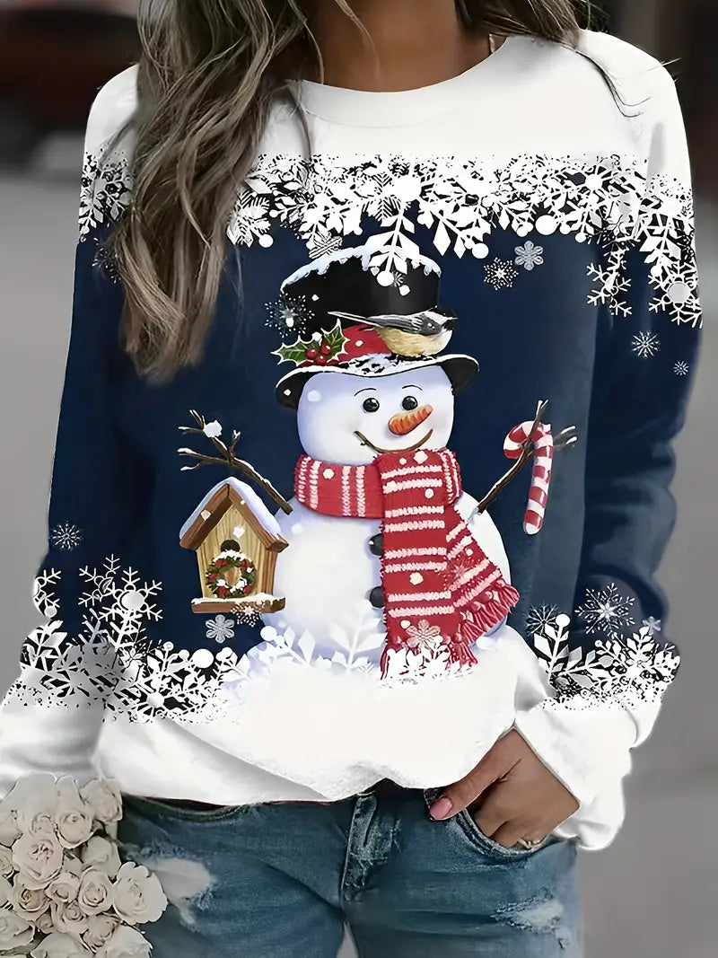 Plus Größe Weihnachten lässig Sweatshirt, Frauen Plus Schneemann drucken lange Ärmel