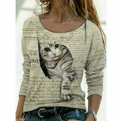 Modisches T-Shirt Mit Katzen-Print