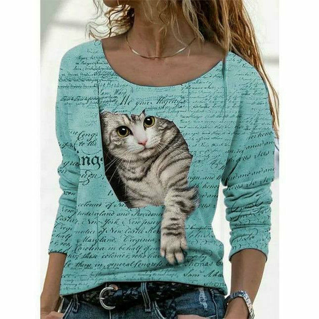 Modisches T-Shirt Mit Katzen-Print