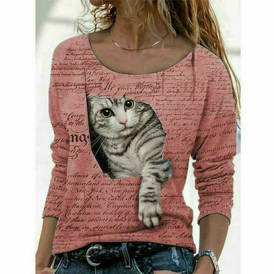 Modisches T-Shirt Mit Katzen-Print