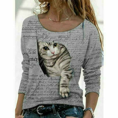 Modisches T-Shirt Mit Katzen-Print