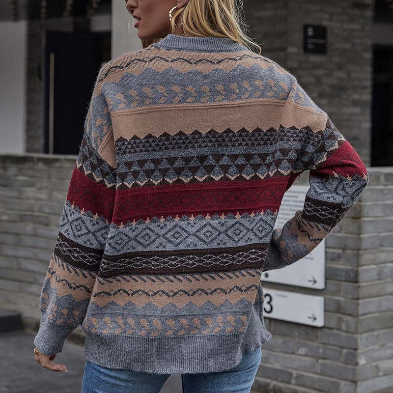 Vintage Geometrischer Strickpullover