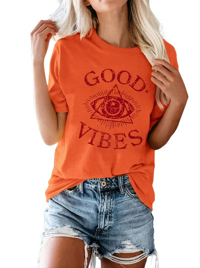 Lässige GOOD VIBES Print T-Shirts