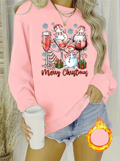 Kuscheliges Fleece-gefüttertes Weihnachts-Sweatshirt für Frauen - Festlicher Schneemann