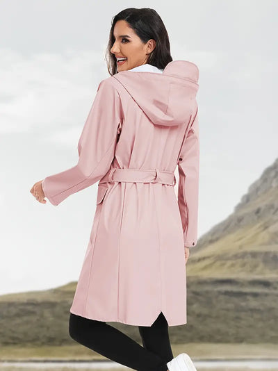 Frauen Wasserdichter Regenmantel Langer Regenmantel mit Kapuze Outdoor Windbreaker