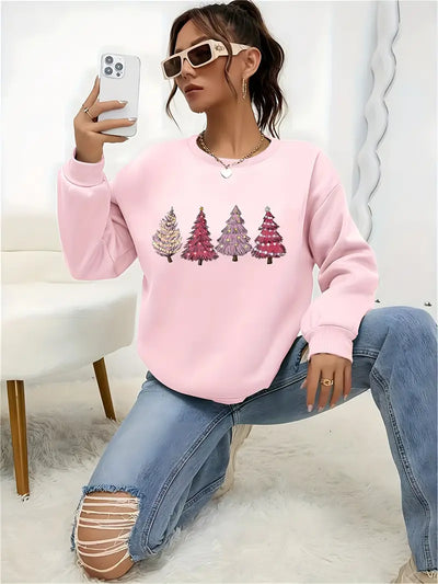 Weihnachts-Sweatshirt für Damen – Rundhals, Polyester, Festliches Muster