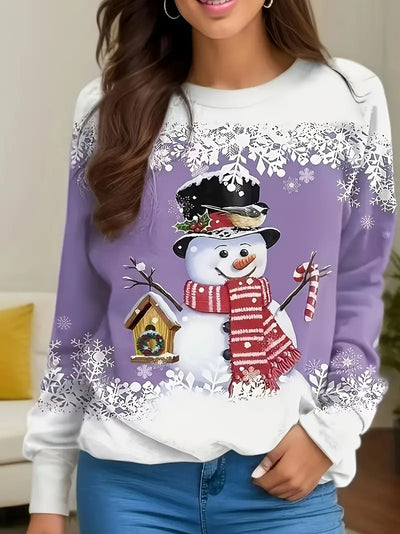 Plus Größe Weihnachten lässig Sweatshirt, Frauen Plus Schneemann drucken lange Ärmel