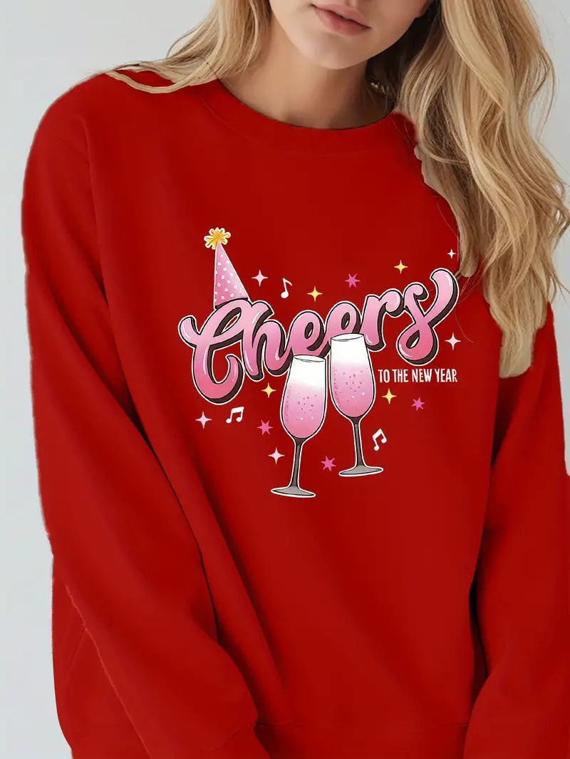 Sweatshirt, Lässiger Rundhals-Pullover, Polyester-Strick, Rosa