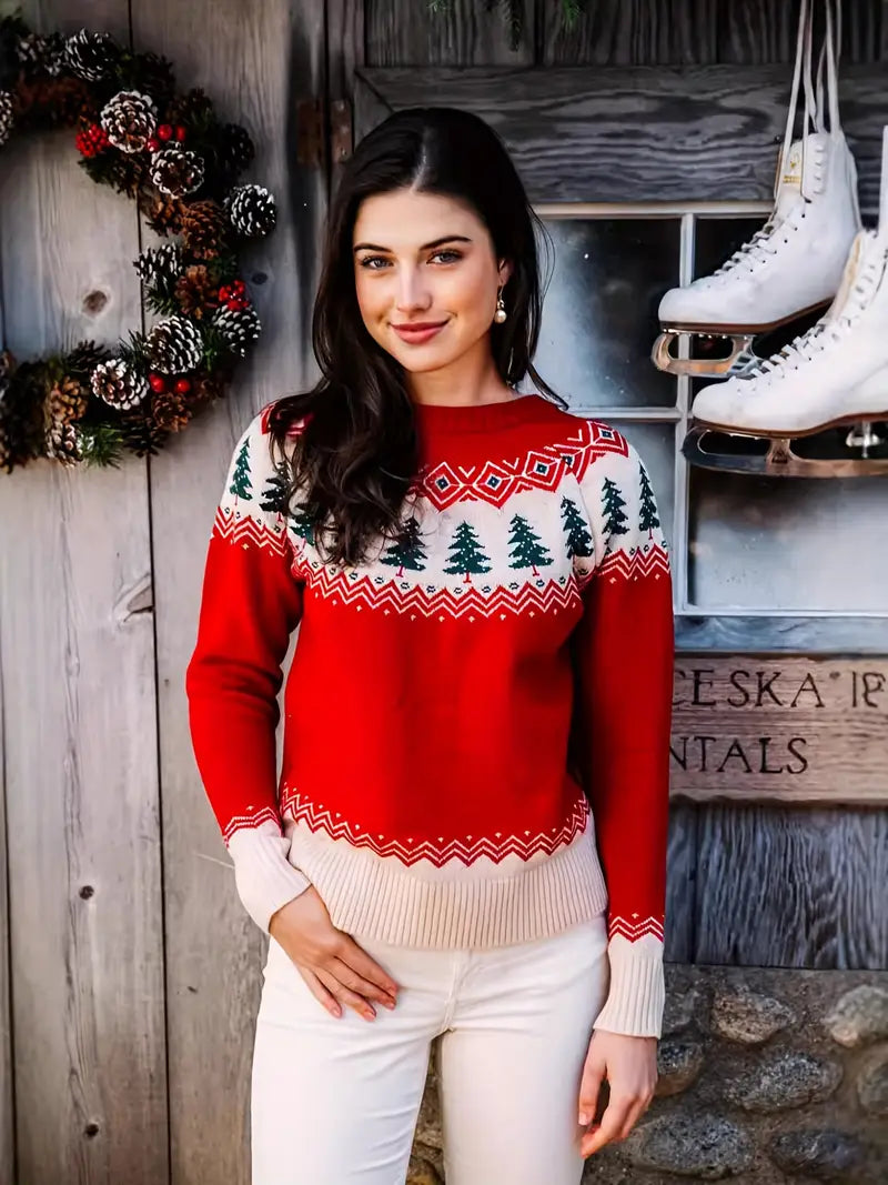 Schicker Weihnachtsbaum-Strickpullover für Frauen - kuschelige Wollmischung