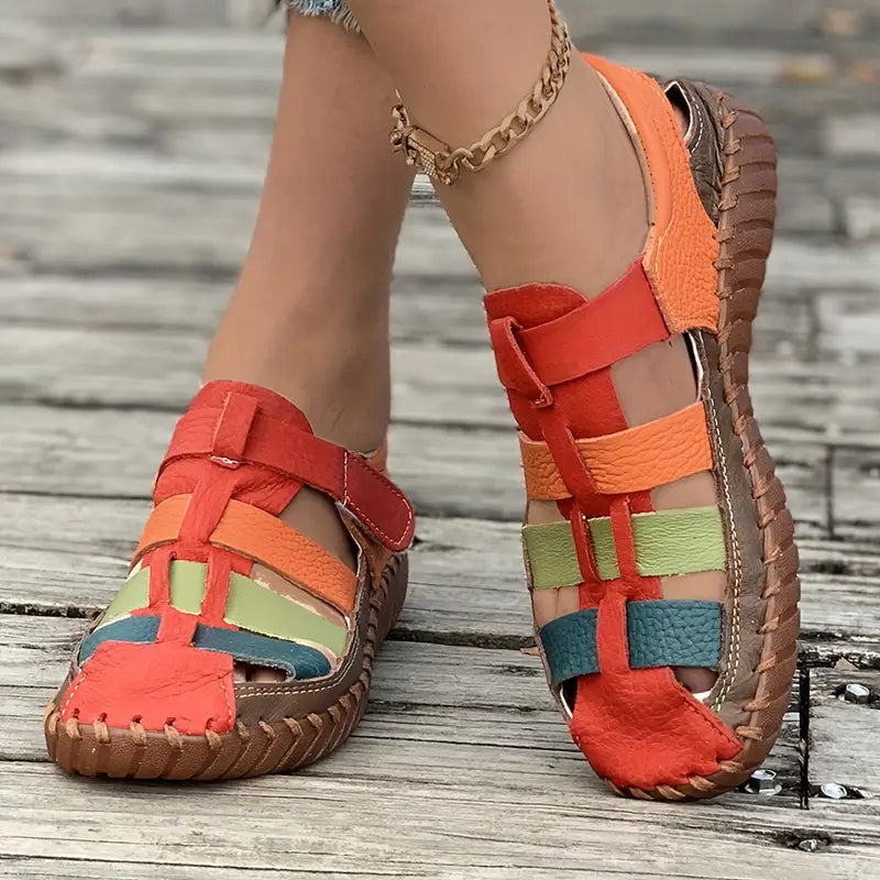 Bunte flache Sport-Sandalen für Frauen, runde Zehensandalen für den Freizeitbereich