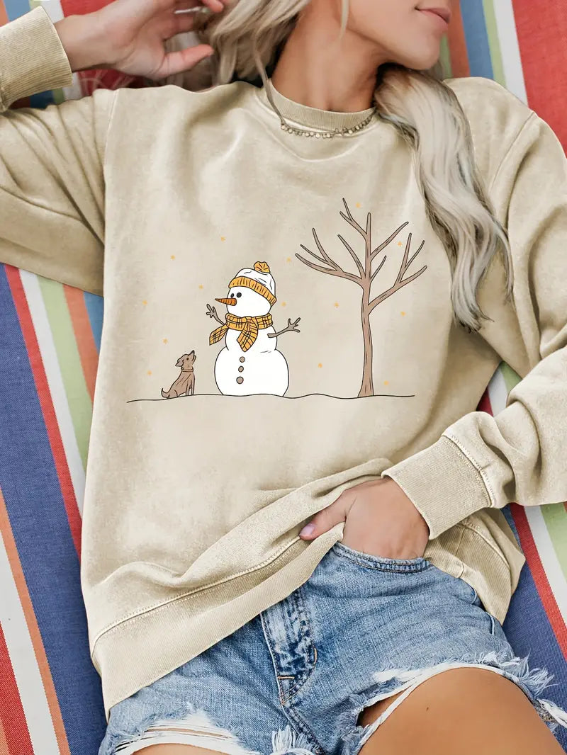 Gemütliches Weihnachts-Sweatshirt aus Baumwollmischung für Frauen - lässiger Rundhalsausschnitt