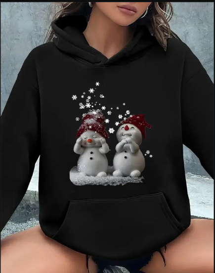 Weihnachts-3D-Schneemann-Kapuzenpulli für Frauen, lässiger Polyester-Pullover