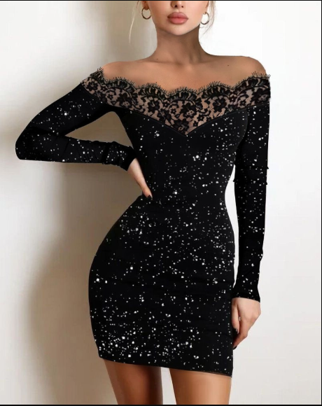 Glitzerndes Bodycon-Kleid mit tiefem V-Ausschnitt und Drehung vorne