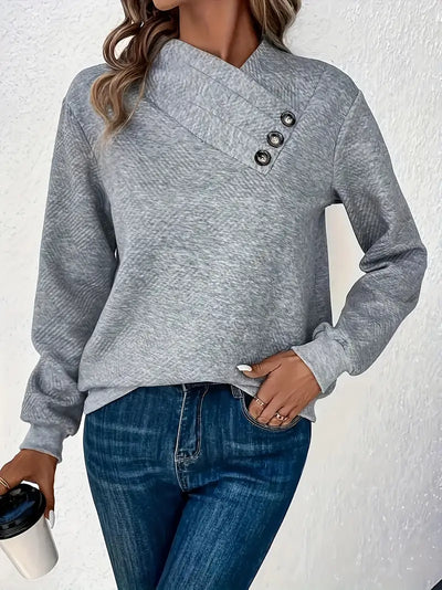 Eleganter Pullover für Damen – Asymmetrischer Kragen, Pflegeleicht, Polyester