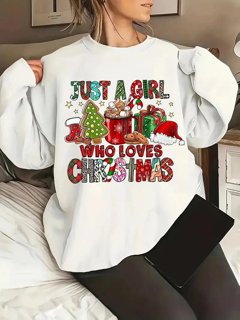 Sweatshirt mit Weihnachtsmotiv, lässiger Rundhalsausschnitt mit langen Ärmeln