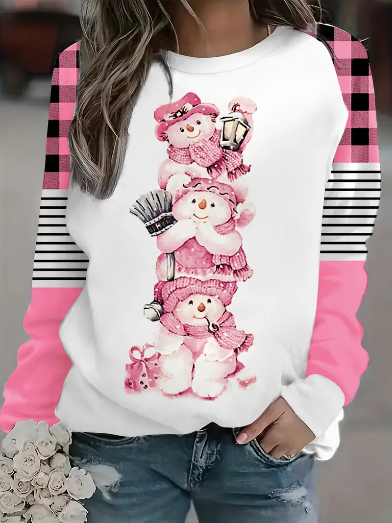 Weihnachts-Pullover aus Polyester mit Schneemann-Muster für Damen